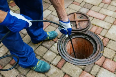 Plumber cleaning an outdoor sewer drain in Spring Hill